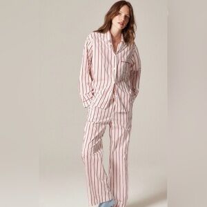 J crew cotton poplin pajamas set peppermint stripe red white medium M
